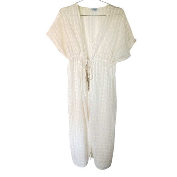 blue island Other - Blue Island White Gold Metallic Tassel Drawstring Swim Cover Up Kaftan S